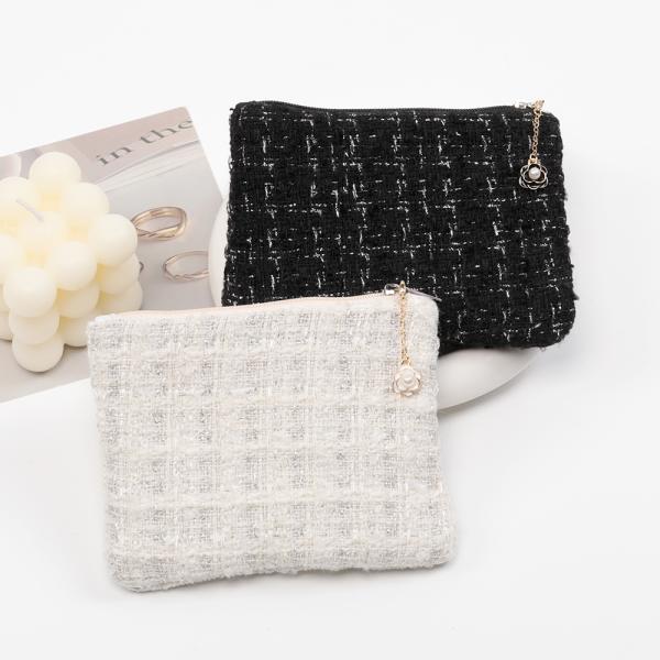 フラットポーチ ツイード生地 マチなし 小銭入れ カード入れ