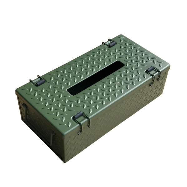アメリカン 雑貨 インテリア CHECKER PLATE TISSUE CASE ARMY GREEN チェッカーティッシュケース アーミーグリーン