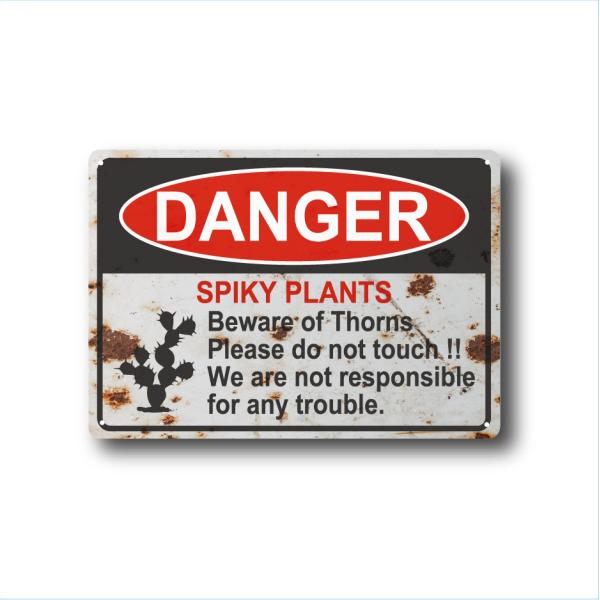 ガーデンサインプレート ドライガーデン 36cm＊25cm 「DANGER SPIKY PLANTS 錆 カクタス」