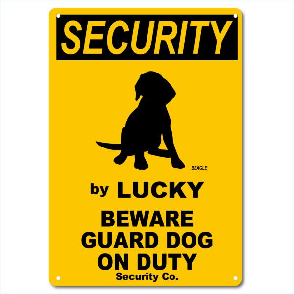 カスタム 名入れ SECURITY DOG アルミサインプレート 36cm＊25cm 「BEAGLE」