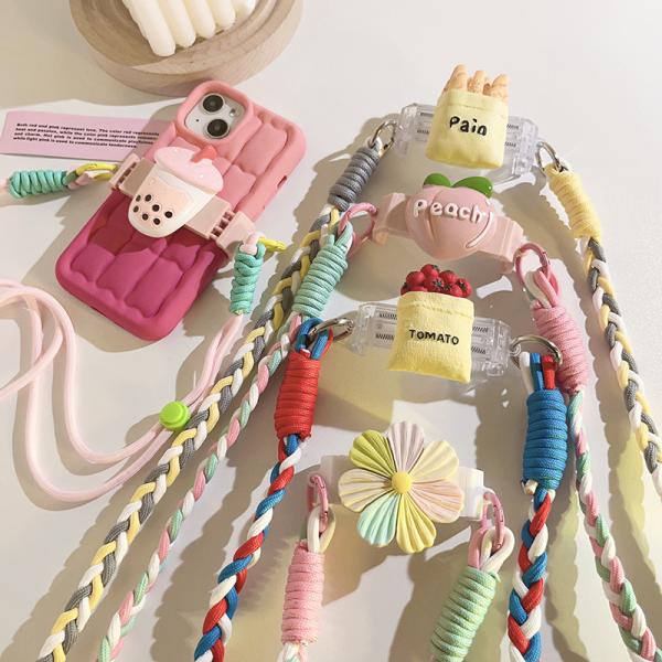 花柄フランスパンタピオカトマトピーチおもしろいスマホショルダー挟むだけクリップスマホクリップストラップ肩掛けショルダーストラップ 落下防止旅行お出かけ