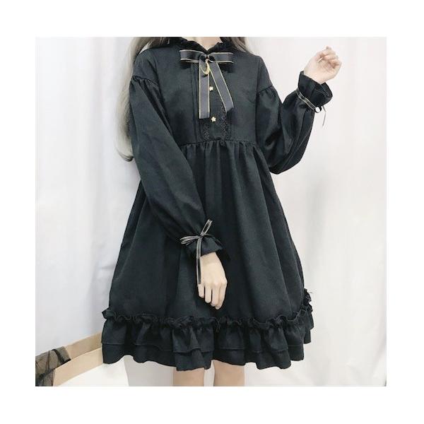 ゴスロリ ロリータファッション ワンピース 黒 ドレス ロリィタ 半袖 長袖 膝丈 Lolita コスプレ 魔女 ゆめかわいい 可愛い フリル リボン 二枚送料無料 Z0711 洋服通販店 通販 Yahoo ショッピング