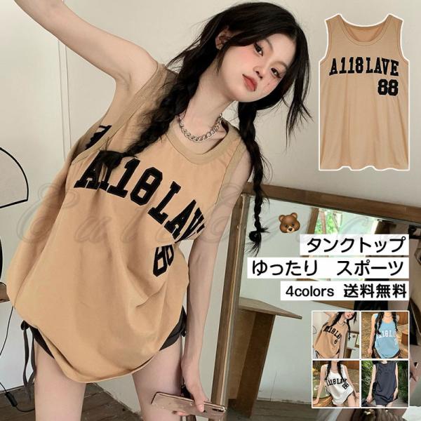タンクトップ レディース Tシャツ ノースリーブ 英字プリント