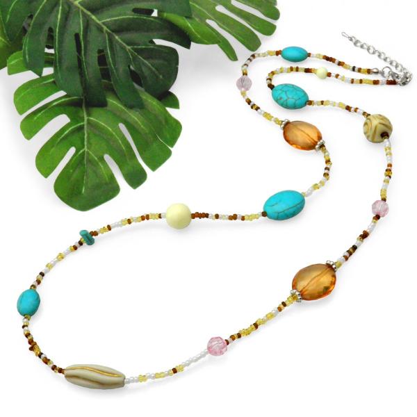 (ポイント還元 7％)ネックレス ロング レディース ターコイズ(=12月誕生石)使い ビーズ(ボヘミアン アジアン)ギフト｜cutemania