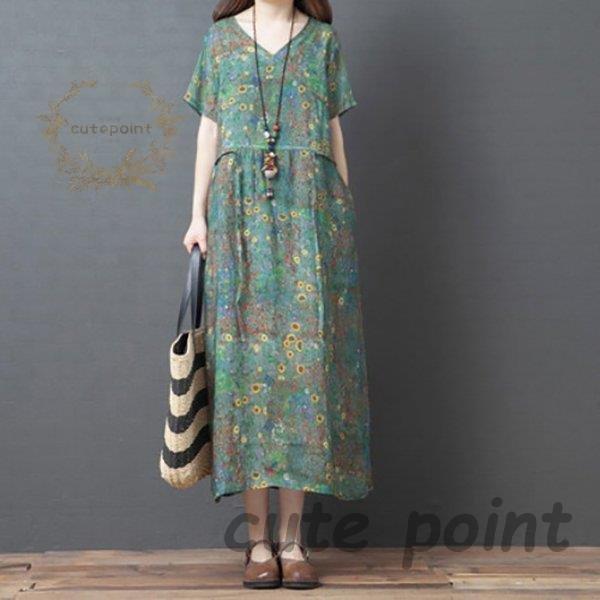 ワンピース レディース 40代 代 きれいめ 春夏 半袖 マキシワンピース 花柄 ロングワンピース 大きいサイズ ママワンピース おしゃれ 可愛い 韓国風 着痩せ Zh0503 Lty4 Cute Point 通販 Yahoo ショッピング