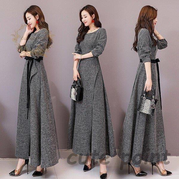 パーティードレス 結婚式 40代 30代 ロング 袖あり 長袖 韓国風 大きい