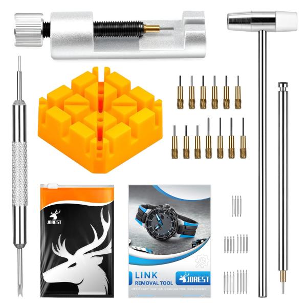 【商品名】JOREST 時計ベルト調整工具セット、工具、バネ棒外し 、腕時計 ピン抜き工具、取扱説明書、20個 バネ棒、13個 交換針、取扱説明書（英語版）【時計ストラップ調整キット】キットには、金属製時計バンドリンクリムーバー、パンチ針、...