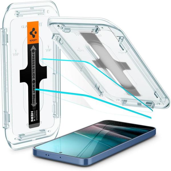 他サイト： Spigen Galaxy S25/24 ガラスフィルム 指紋認証対応 9H硬度強化ガラス 貼り付けキット付き ナノコーティング 飛散防止 2枚入の商品画像