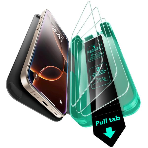 他サイト： 【３秒で完成・50kg耐衝撃】ESR iPhone 16 Pro ガラスフィルム 9H強化ガラススクリーン保護フィルム３枚入り簡単取り付けツール付きの商品画像