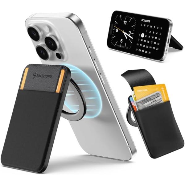 他サイト： Sinjimoru magsafe カードケース 調節可能スタンド 強力磁力 3000G iPhone 16/15/14/13/12シリーズ対応 フラップカバーでカード落下防止 M-Flap Stand ブラックの商品画像