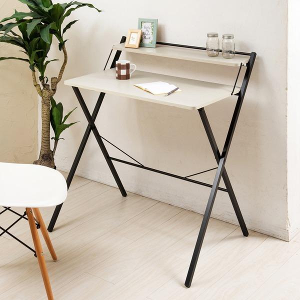 TS】棚付折りたたみワークデスク(ハイタイプ/ナチュラル) 幅80cm  