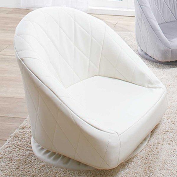 幾何学柄コンパクト回転座椅子 アイボリー・レザー調 TS】幾何学柄コンパクト回転座椅子 アイボリー・レザー調