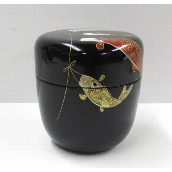 茶道具　期間限定特価　鯉のぼり蒔絵中棗　内梨子地　新品未使用品 中棗 鯉のぼり蒔絵 木製 宮田宗景作 木製に蒔絵されました楽しいお棗