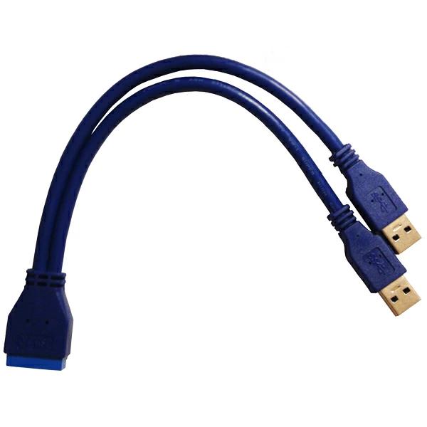青 USB 3.0 変換 ケーブル 19pinコネクタをUSB3.0 Aコネクタ2ポートに変換 オス オス Cybernet
