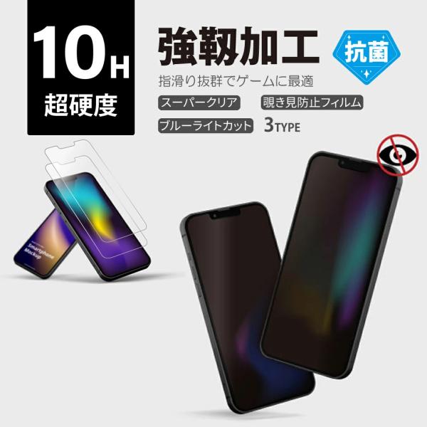 ネコポスでお届け 2枚セット 覗き見防止 iPhone ガラスフィルム 13/mini/Pro/ProMax 抗菌 超硬度10H 指紋防止 ラウンドエッジ Cybernet