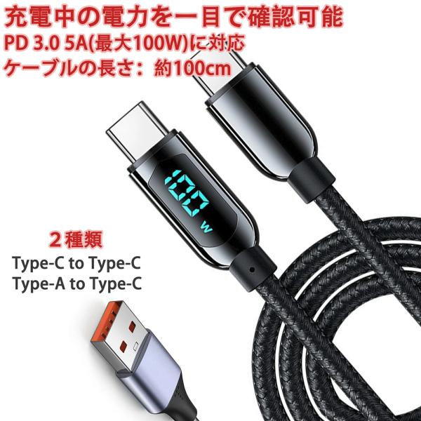 電力表示機能付 USB ケーブル 1m Type-C 480Mbps PD100W メッシュケーブル Cybernet