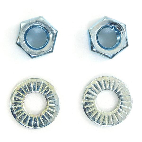 自転車前車輪ハブ軸用14mmナットとワッシャーの各2個セット。※デザイン・仕様などは予告なく変更・改良することがありますので、予めご了承ください。