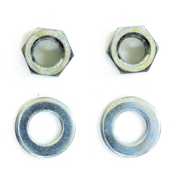 自転車後車輪ハブ軸用15mmナットとワッシャーの各2個セット。※デザイン・仕様などは予告なく変更・改良することがありますので、予めご了承ください。