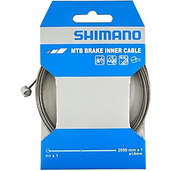 シマノ MTB用ステンレス製ブレーキインナーケーブルです。●適応：MTB●エンドキャップ付き※デザイン・仕様などは予告なく変更・改良することがありますので、予めご了承ください。サイズ:φ1.6mm×2050mmカラー:シルバー容量・重量:約27g