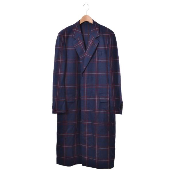 Paul Smith チェック ステンカラー コート L ネイビー ポールスミス