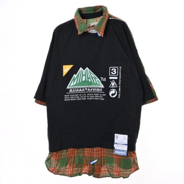 美品 MIHARA YASUHIRO シャツ ドッキング ジップ スリット Tシャツ 50 ブラック ミハラヤスヒロ KL4CHKUC85