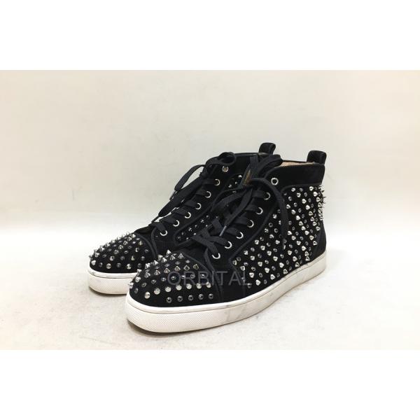 経堂) Christian Louboutin クリスチャンルブタン スパイク ハイカットスニーカー スエード スタッズ 黒 44 ※スタッズ1こ欠 経堂) Christian Louboutin クリスチャンルブタン スパイク ハイカットスニーカー スエード スタッズ 黒 44 ※スタッズ1こ欠