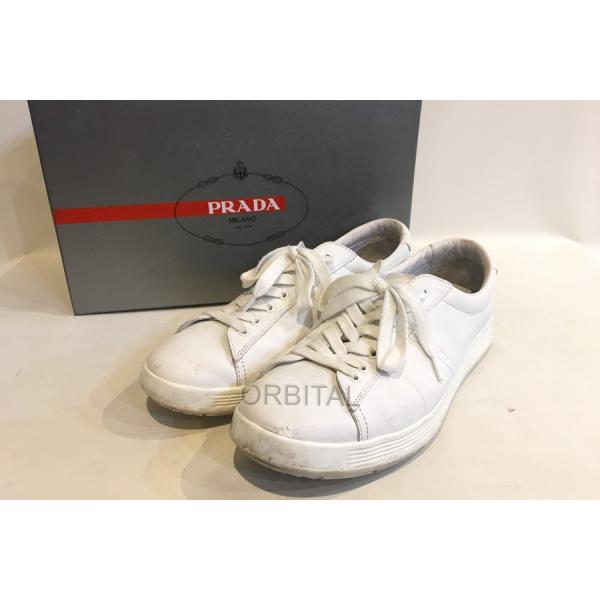 二子玉) プラダスポーツ PRADA SPORT レザースニーカー 白 ホワイト