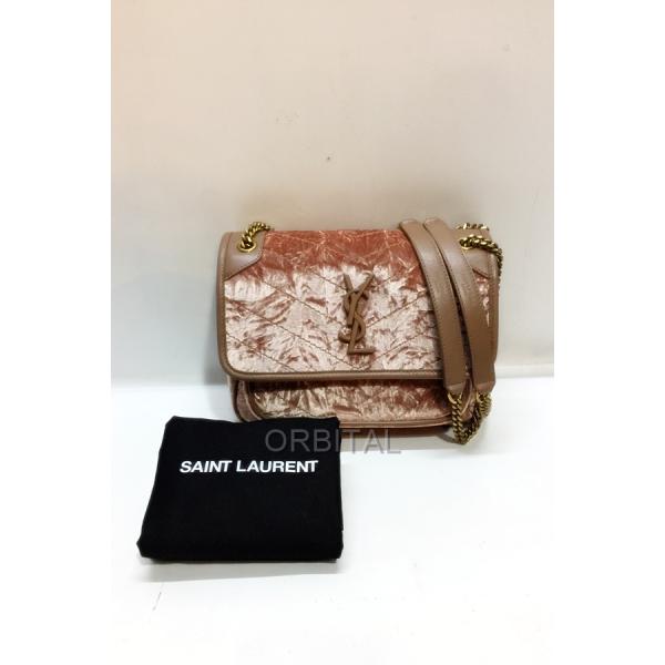 SAINT LAURENT PARIS サンローランパリ Niki Baby ニキ ベイビー ベルベット レザー チェーン フラップ ショルダーバッグ ピンク PLB633160 1022 SAINT LAURENT - SAINT LAURENT PARIS サンローランパリ Niki Baby