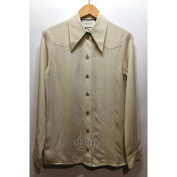 経堂) グッチ GUCCI ピンタックシャツブラウス レディース ベージュ  
