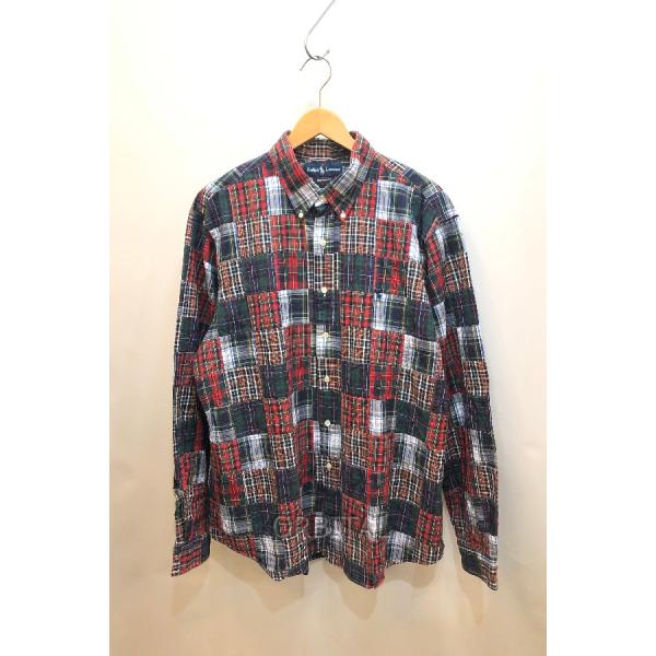 経堂) ラルフローレン POLO RALPH LAUREN 古着 パッチワーク ボタンダウンシャツ レッド サイズXL シャツ 長袖 メンズ チェック