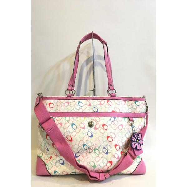 COACHシグネチャー　マザーバッグ　ホワイト✕ピンク 二子玉) COACH コーチ シグネチャー2wayトートバッグ マザーズバッグ