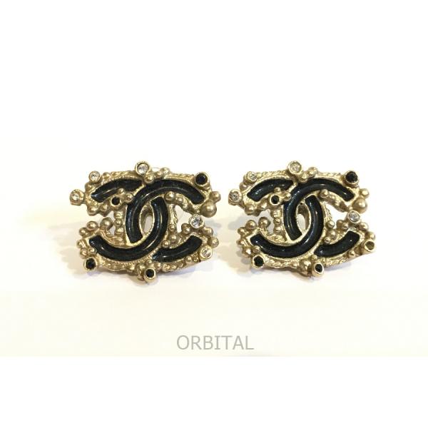 二子玉)CHANEL シャネル ココマークピアス CC ビジュー ブラック 黒