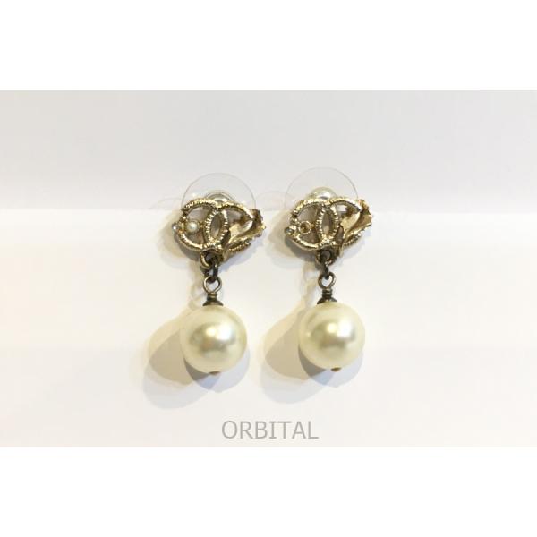 二子玉)CHANEL シャネル ココマーク×パールピアス 一粒フェイクパール