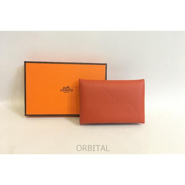 【✨極美品✨】HERMES カルヴィ レザー 名刺入れ（オレンジ） 二子玉) HERMES エルメス 極美品 Calvi カルヴィ レザーカードケース