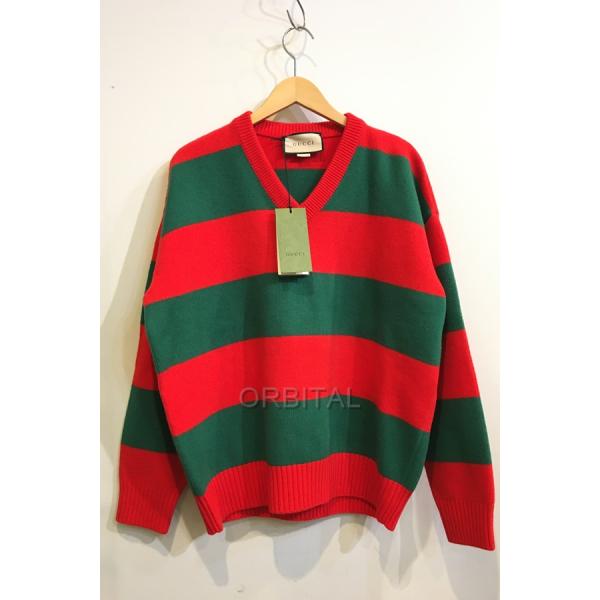 二子玉)GUCCI グッチ 24-25AW 未使用 763344 ウールボーダーVニット
