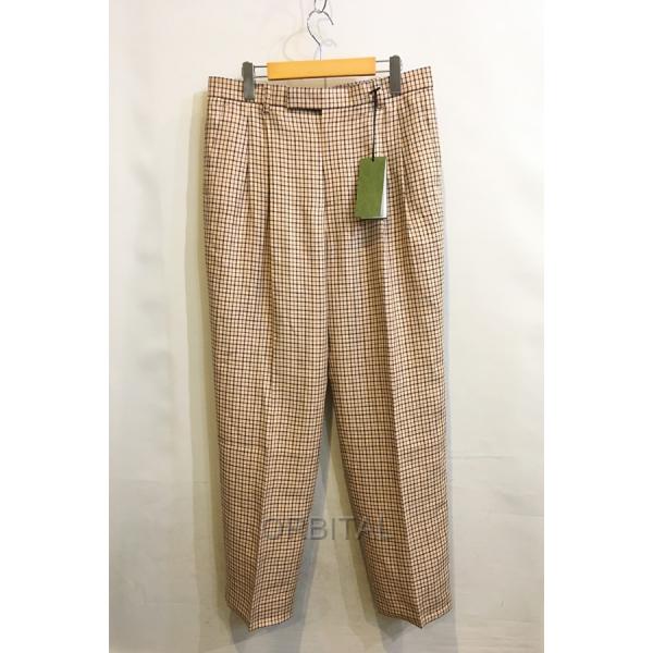 未使用　GUCCI グッチ　ブラウングレー チェック柄 スラックス　50 超美品 cycleparadisestore_nkt-