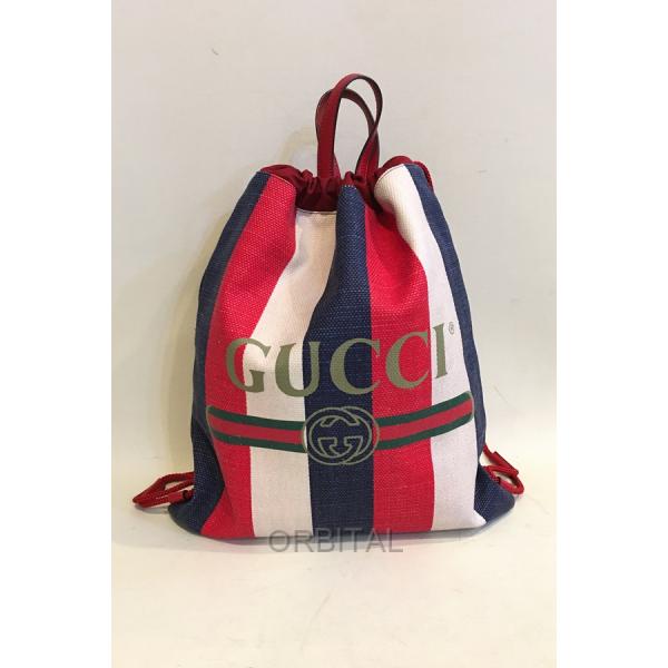 二子玉)GUCCI グッチ 極美品 473372 ストライプドローストリングバッグ
