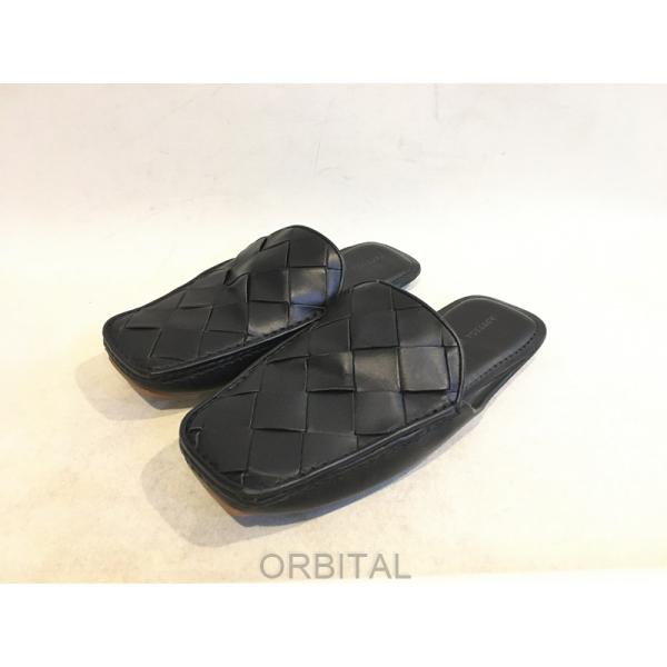 BOTTEGA VENETA ブラックレザー ミュール 37.5 二子玉)BOTTEGA VENETA ボッテガヴェネタ イントレチャート