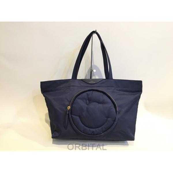 ANYA HINDMARCH トートバッグ　スマイリー　ネイビー 二子玉) ANYA HINDMARCH アニヤハインドマーチ スマイリーウインク