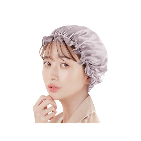 (3) シルク 絹 美髪 ナイトキャップ ショートヘア向 Utukky 丸キャップタイプ【カラー：ラベンダー】摩擦 乾燥 保湿 被って寝るだけ うるツヤ髪