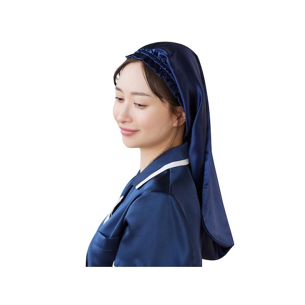 Utukky ユーツキーシルクナイトキャップ筒型 全周 ゴムタイプロング【５６cm】髪をやさしく包み込む安心の筒型デザインロングヘアでも余裕で収納、寝癖知らずで感動の朝を。【カラー：ネイビー】シルク１００％被って寝るだけ、極上シルク朝起きて...