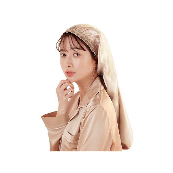 (2) シルク ナイトキャップ 全周 タイプ Utukky 【シルクナイトキャップ】ロングヘア用 ５６センチ　【カラー：シャンパン】ヘアキャップ ロングヘア ヘアケア