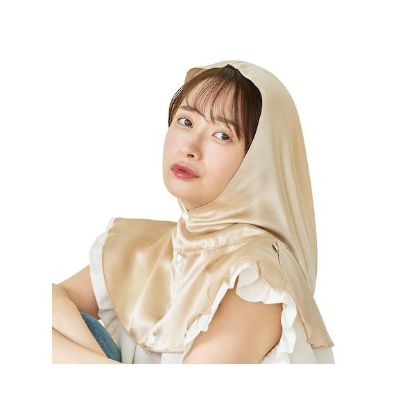 4  シルク 絹 美髪 ナイトキャップ フーディー 筒型 Utukky【カラー：シャンパン】摩擦 乾燥 保湿 被って寝るだけ うるツヤ髪 フーディータイプ