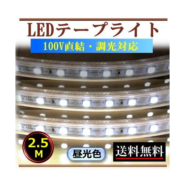5050LEDテープライト 調光可能 屋外防水仕様 100V直結 屋外防水仕様 2.5M 250cm 昼光色 間接照明 インテリア デコレーション照明 屋外 CY-TPD5C2HM