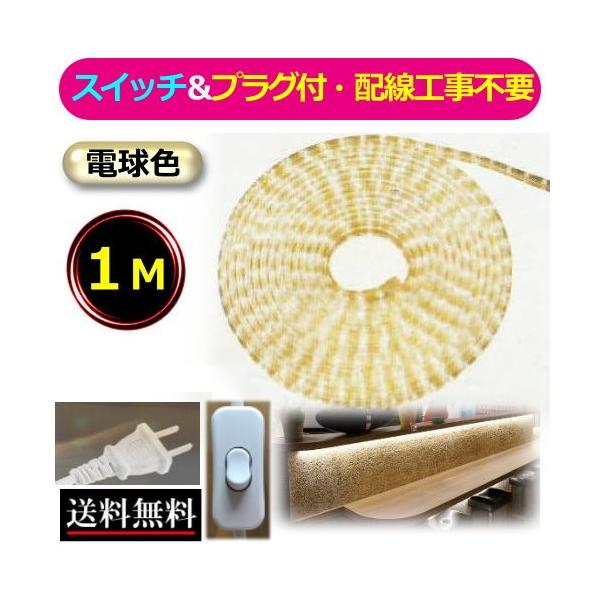 LEDテープライト スイッチ・コンセントプラグ付き AC100V 1M 配線工事不要 簡単便利 電球色 間接照明 棚照明 CY-TPLW1MS