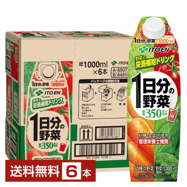 1日分の野菜 伊藤園 1000ml 紙パック 屋根型キャップ付容器 6本 1