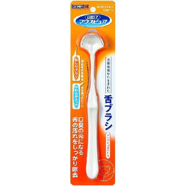 極細毛のねじりブラシが舌表面の凹凸にしっかりフィットし、スプーン上の受け皿で除去した舌の汚れをしっかりキャッチします。やわらかで弾力のあるネックはブラシに力がかかりすぎず、舌を傷つけにくくなっています。全長：180ｍｍ