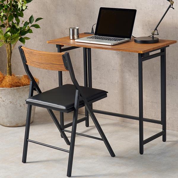 ※当商品は代金引換をご利用頂く事が出来ません。買い物かごのお支払方法にて代金引換をお選び頂かない様お願い申し上げます。必要な時だけ広げて、たたんで収納できるデスクチェアセット。■ヴィンテージ感漂う木目調シートデザイン性の高い木目調シートを使...