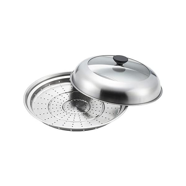 ★ヨシカワ 見える！フライパン用蒸し器 28〜30cm用 ガラス蓋付き 蒸しプレート フライパンにのせるだけ ステンレス 燕三条日本製 YJ3278【送料無料】