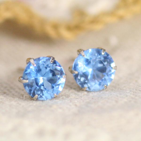 ピアス 手作り シンセティックセーリングブルーサファイア 6ミリ